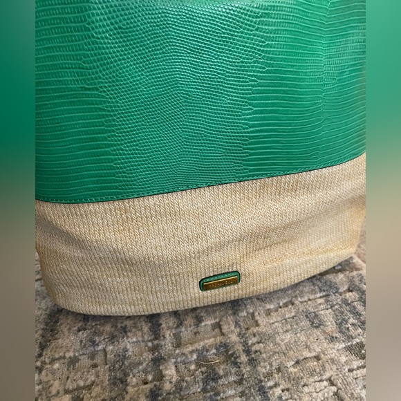 Gwen Straw Tote Bag In Green With Natural Straw.. - Picture 3 of 3